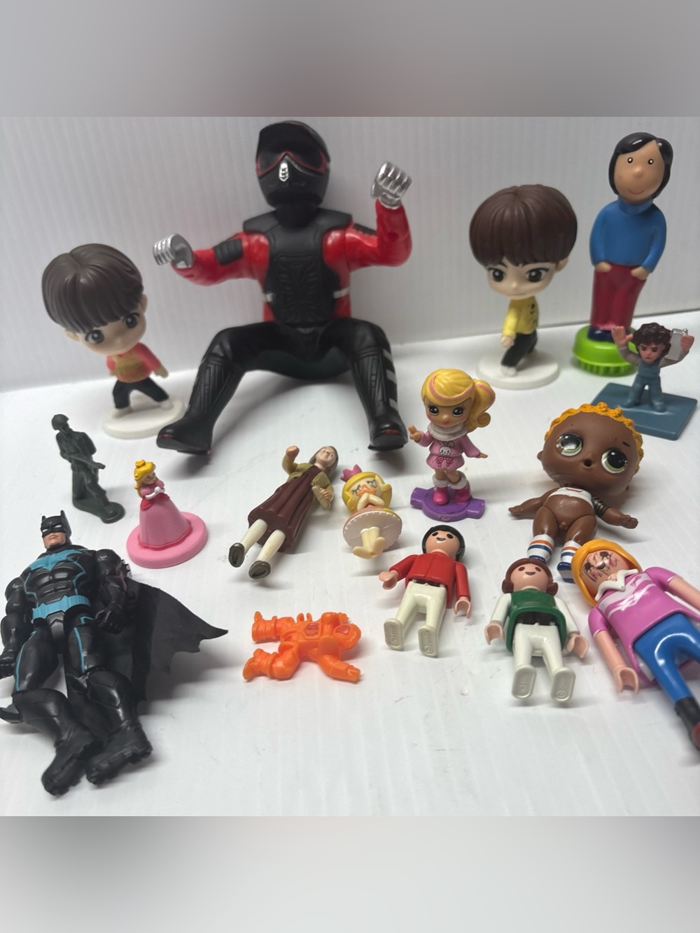 Mixed Toy Lot Batman Tiny Tans BTS, Playmobil Lol Surprise Princess Peach & More